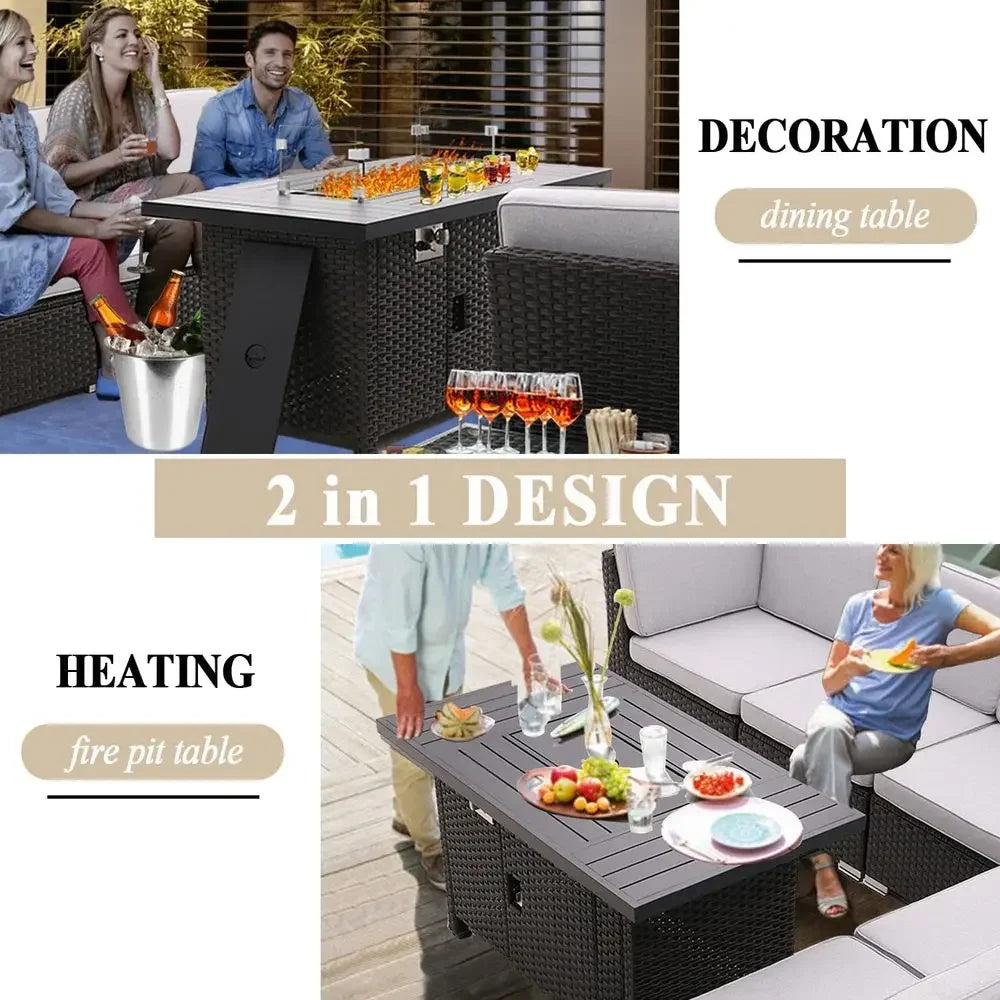 Outdoor Propane Fire Pit Table With Glass Wind Guard