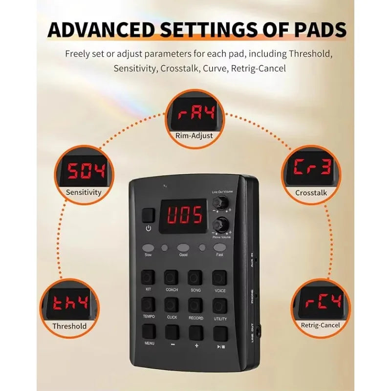 Portable Electronic Drum Set for Beginners with Mesh Pads