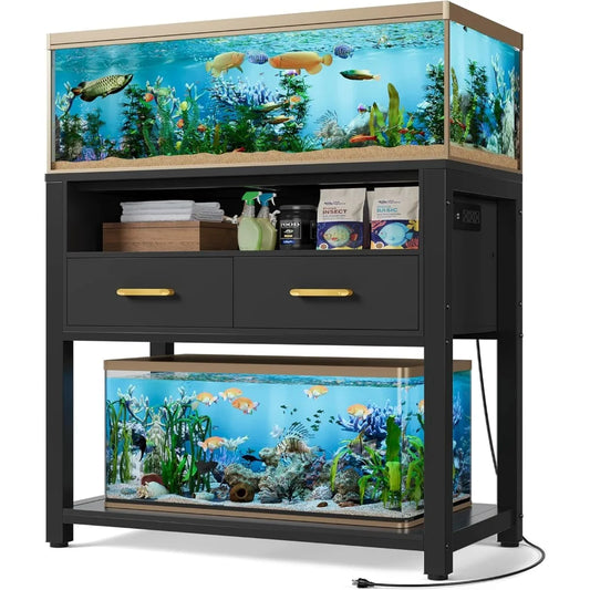 Heavy-Duty Aquarium Stand with Power Outlet and Waterproof Mat