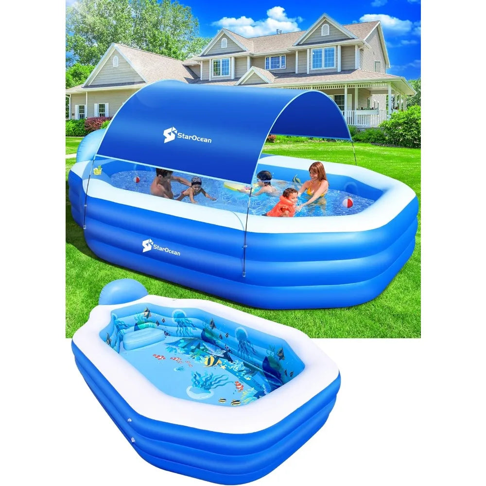 Canopy Inflatable Family Pool With Seats For Backyard Fun