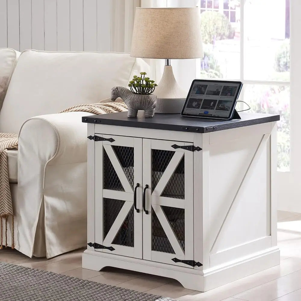 Rustic Nightstand With 24 Hour Charging Station And Adjustable Shelf