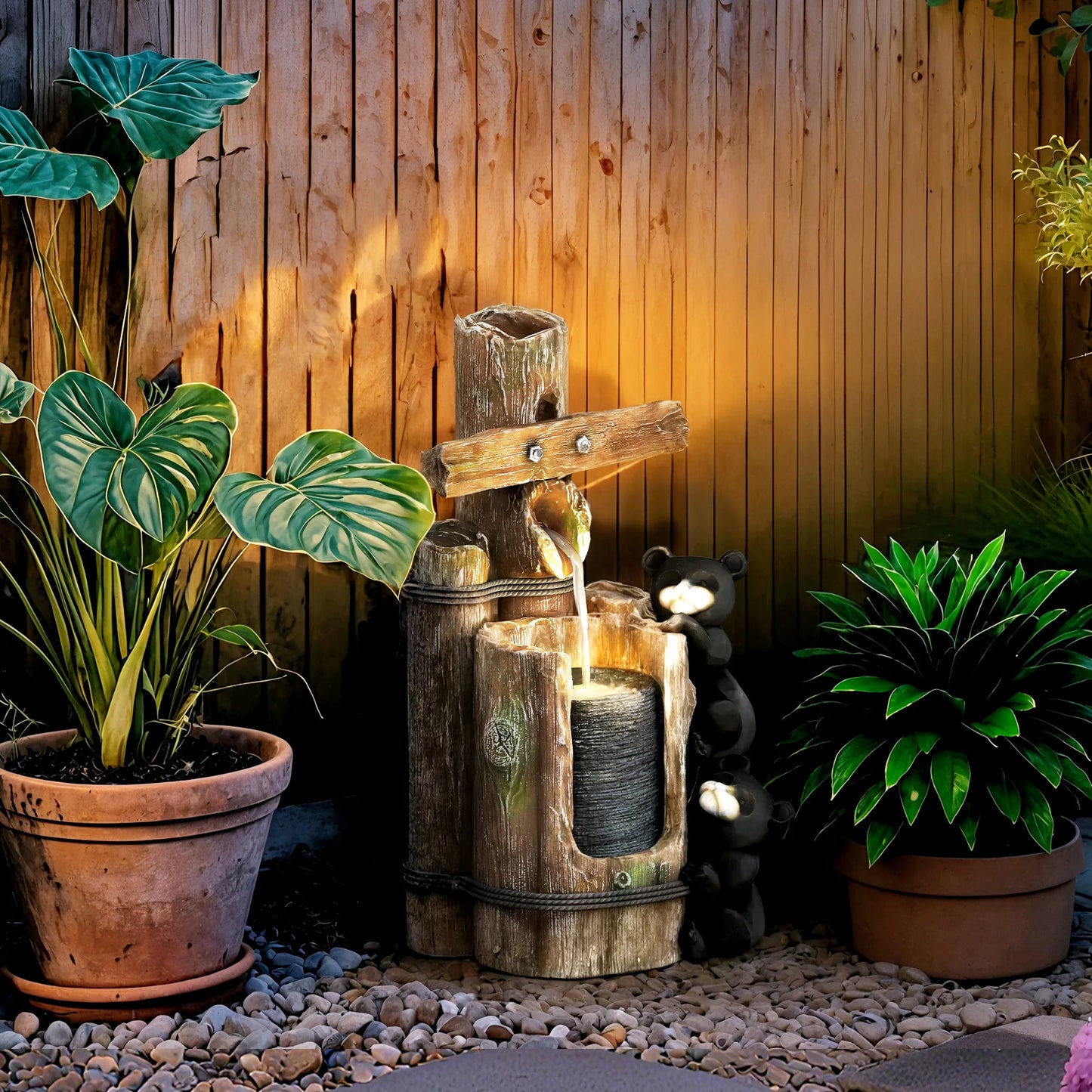 Three Tier Outdoor Waterfall Fountain With LED Lights And Pump