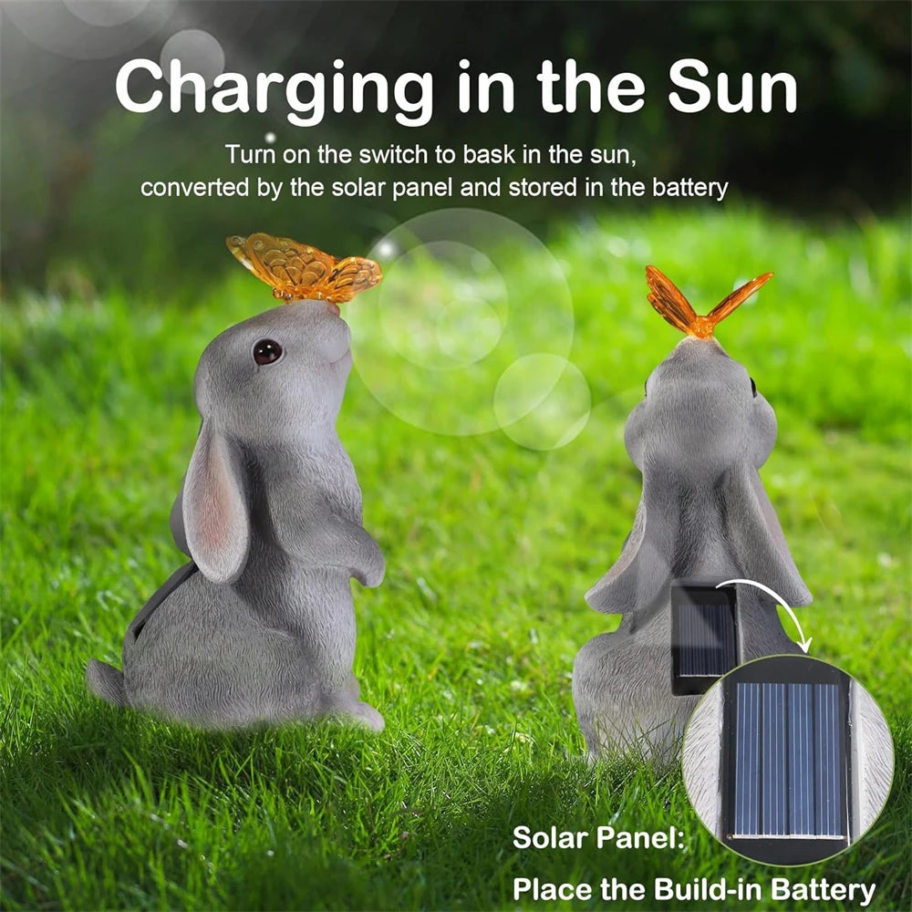 Solar Bunny Statue With Butterfly LED Light For Garden
