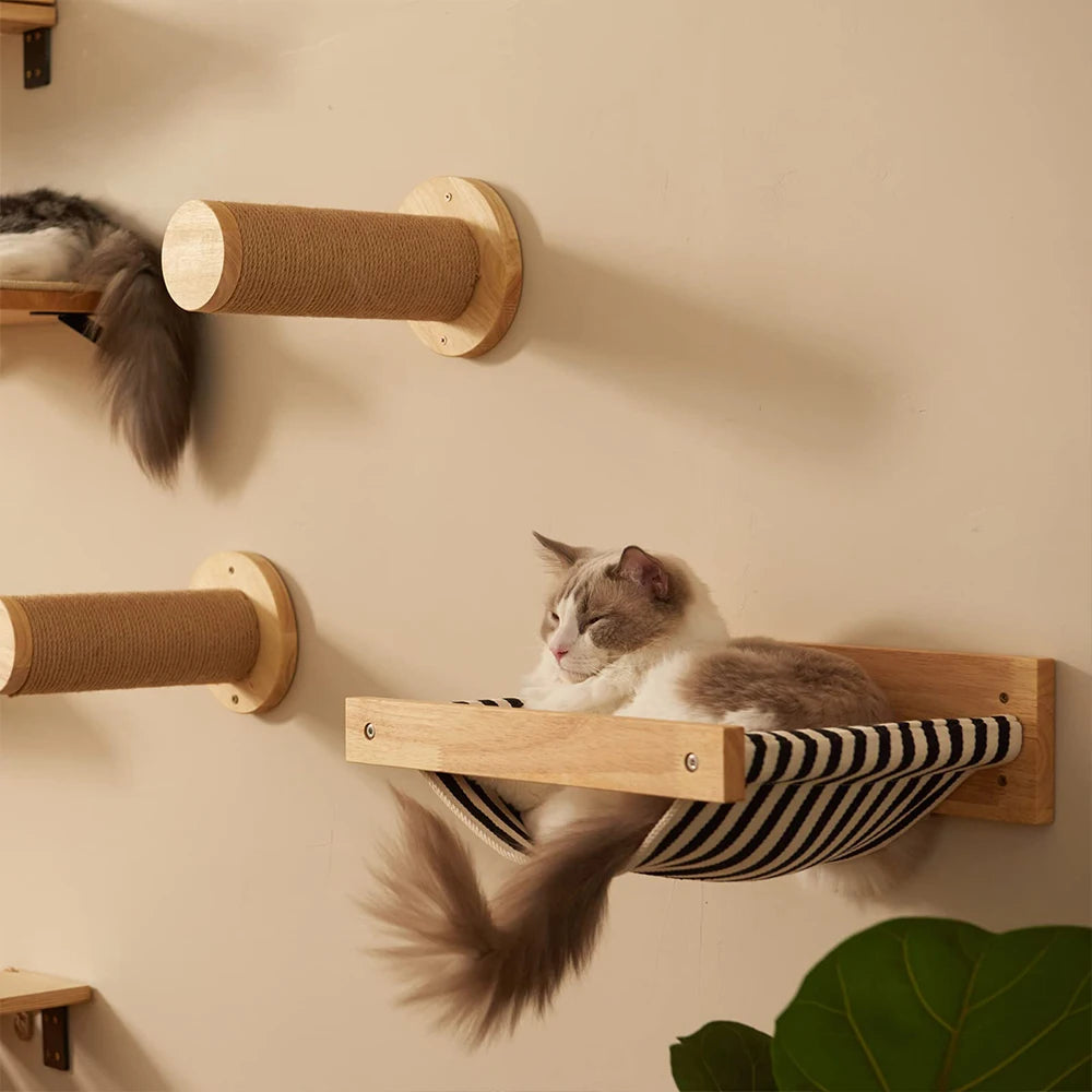 Wall Mounted Cat Furniture Set With Hammock And Scratching Posts