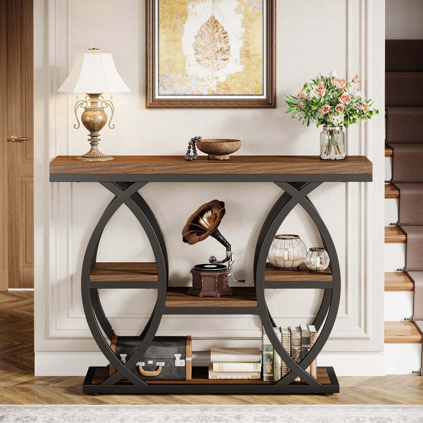 Industrial Console Table For Narrow Entryway Hallway Thick Top