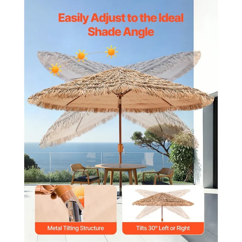 9-Foot Tiki Thatched Patio Umbrella with Tilt & Crank Lift | Tropical Outdoor Sun Shade
