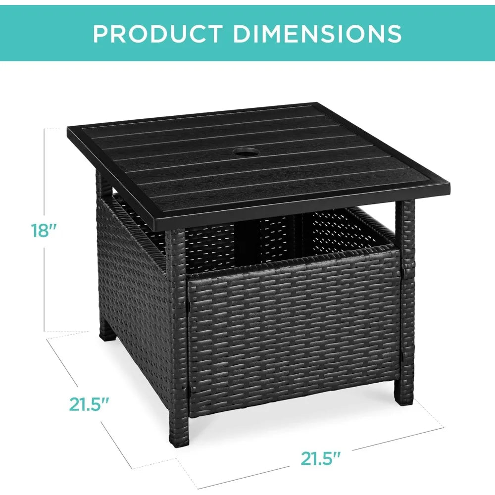 Wicker Outdoor Side Table With Umbrella Hole UV-Resistant
