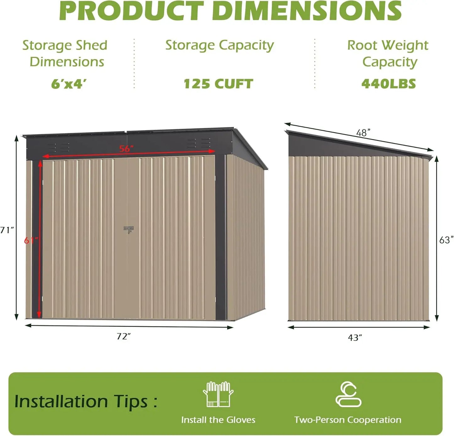 Metal Shed With Sloping Roof Lockable Doors Waterproof