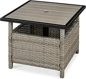 Wicker Outdoor Side Table With Umbrella Hole UV-Resistant