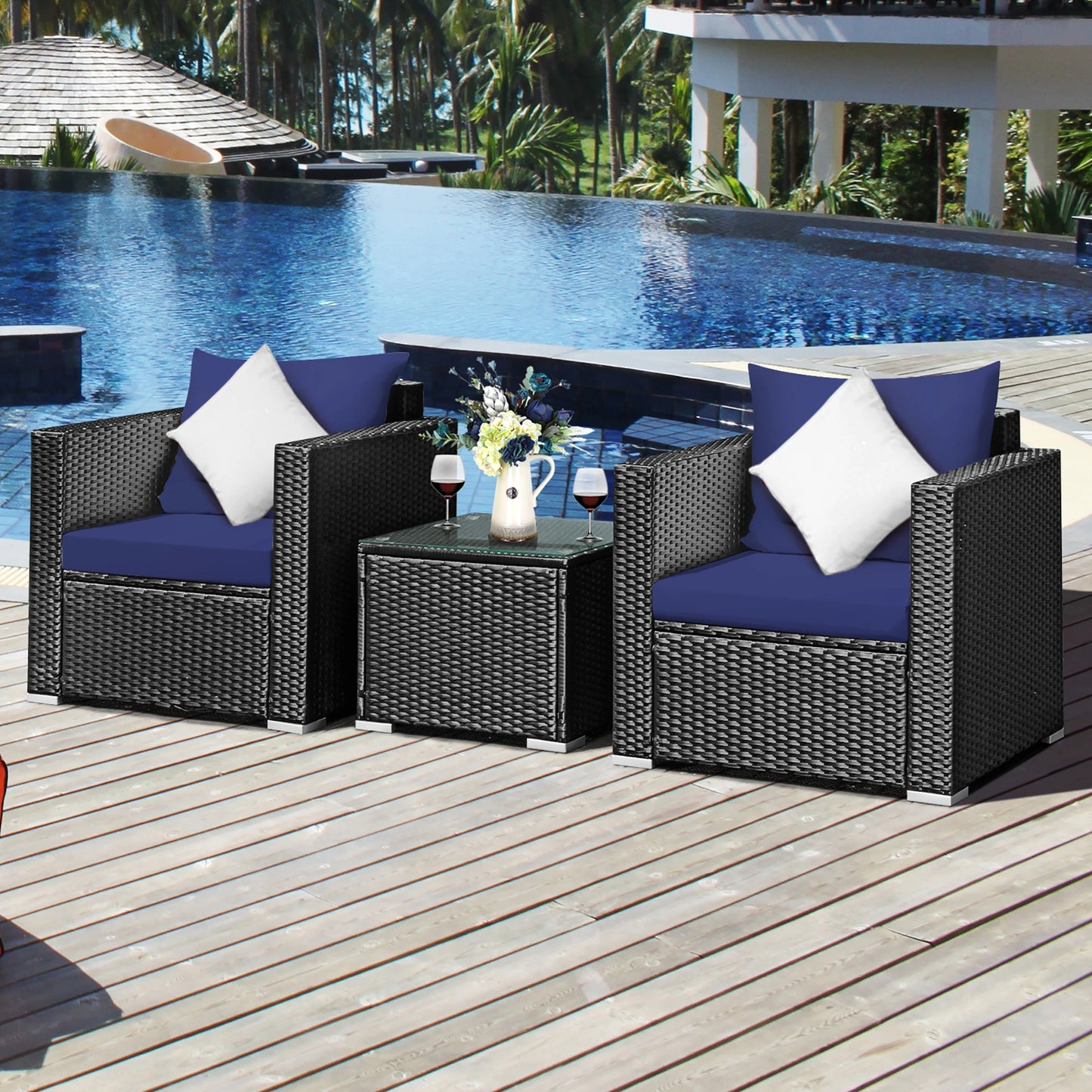 Outdoor Rattan Patio Furniture Set With Cushioned Sofa And Table