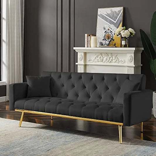 Convertible Futon Sofa Bed With Pillows Upholstered Sleeper