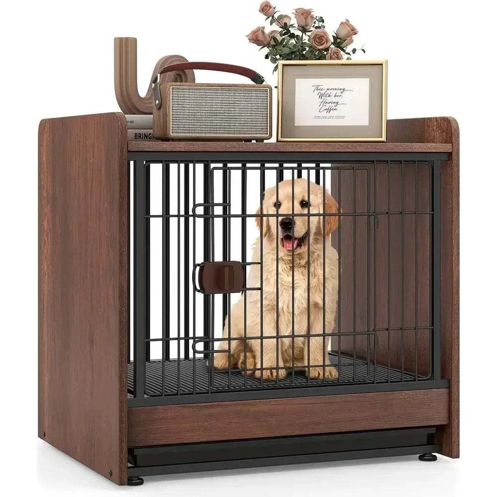 Small Wooden Dog Crate End Table with Removable Tray