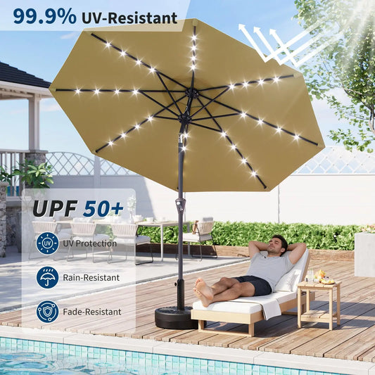 Solar Powered Patio Umbrella With 32 LED Lights Tilt System