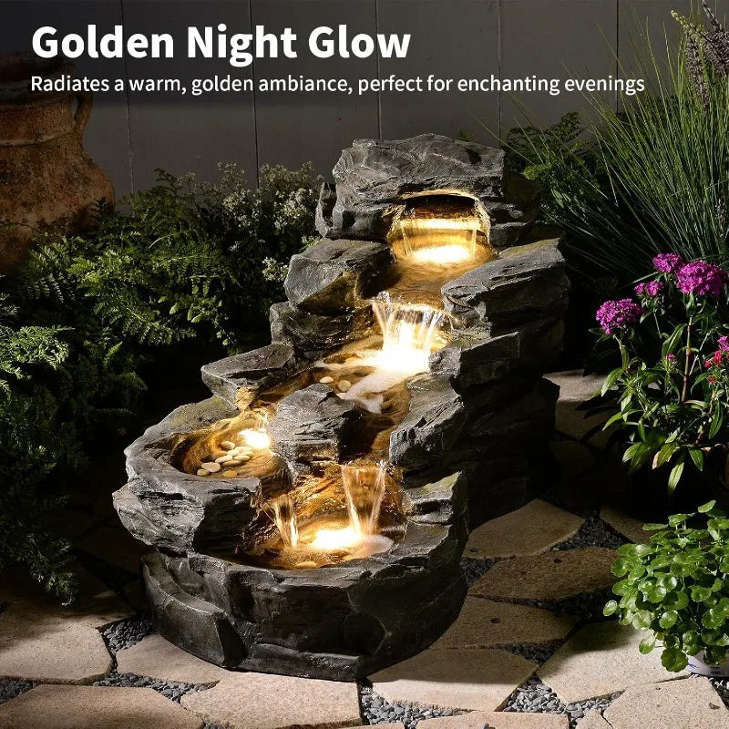 Five Tier Rock Garden Water Fountain With LED Lights