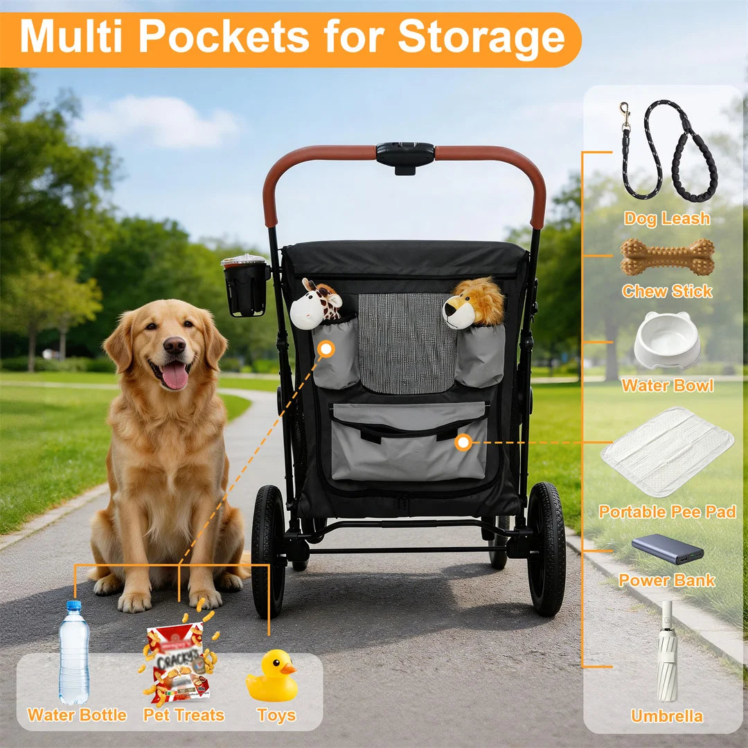 Large Dog Stroller – 90 lb Capacity, One-Click Folding, 4-Wheel Pet Jogger