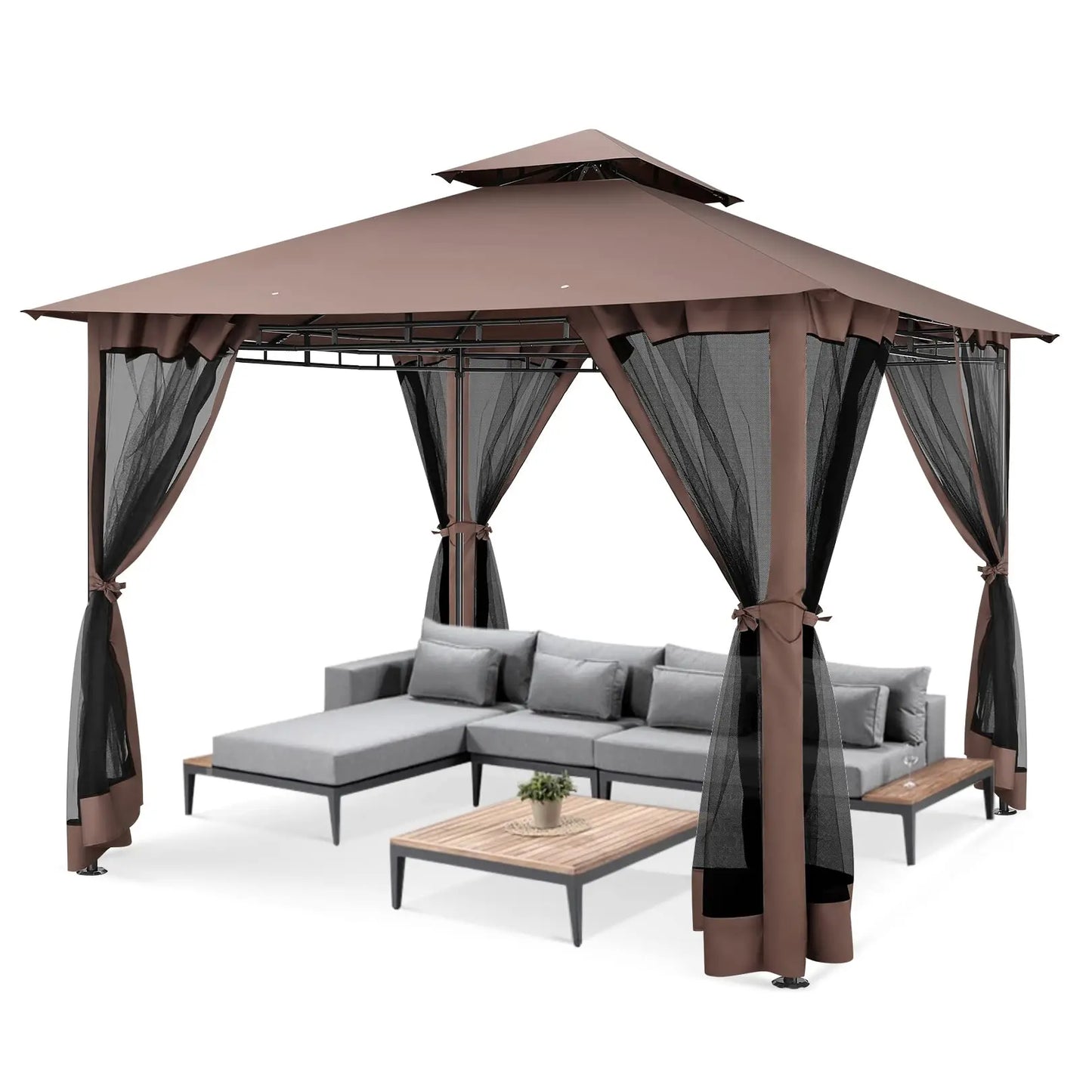 10 × 10-Foot Double-Roof Patio Gazebo with Mosquito Netting