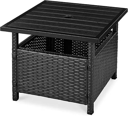 Wicker Outdoor Side Table With Umbrella Hole UV-Resistant