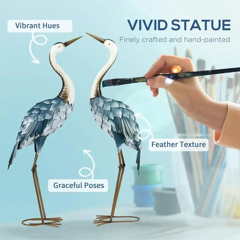 Metal Crane Garden Statues Set Of Two
