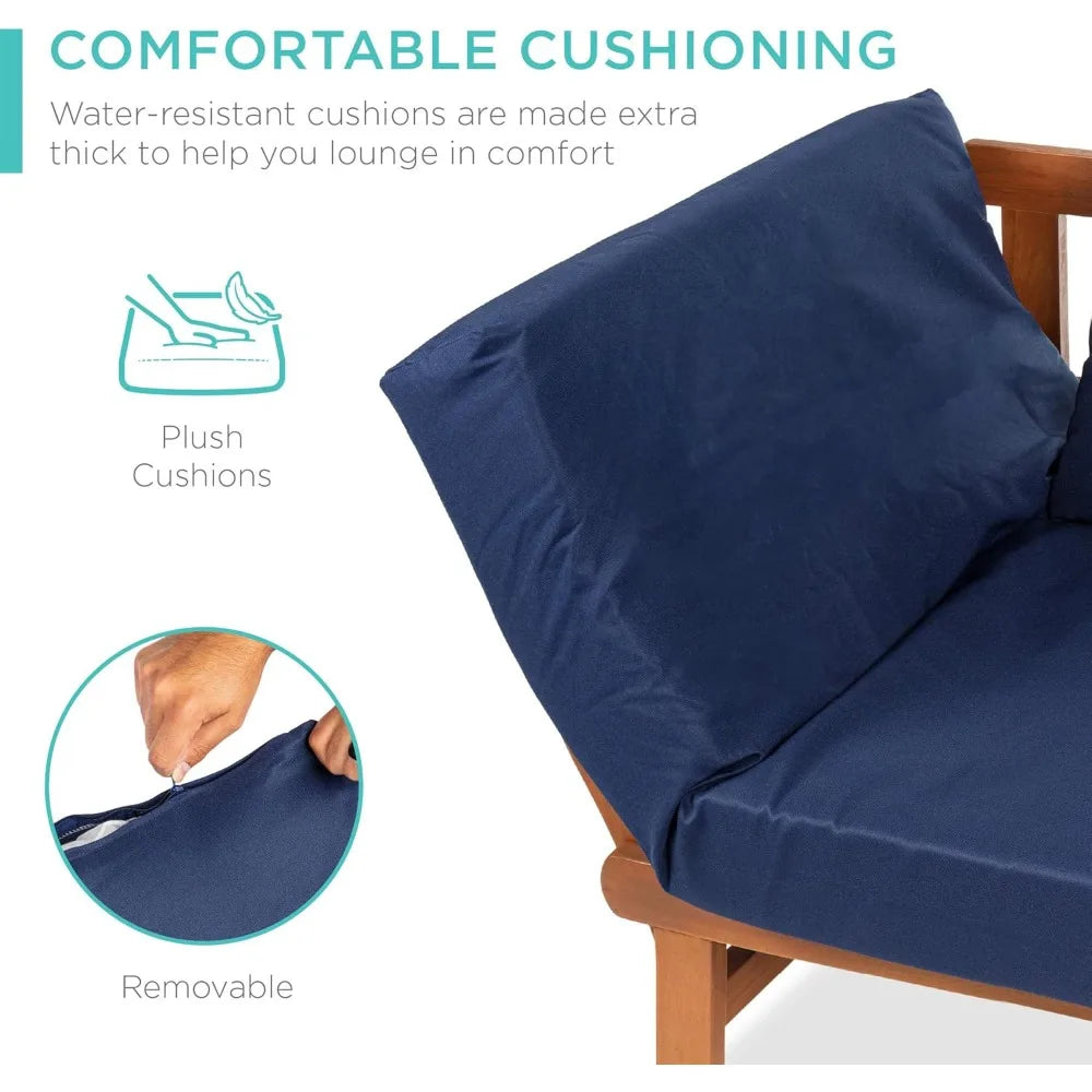 Outdoor Convertible Acacia Wood Futon Sofa With Pullout Tray