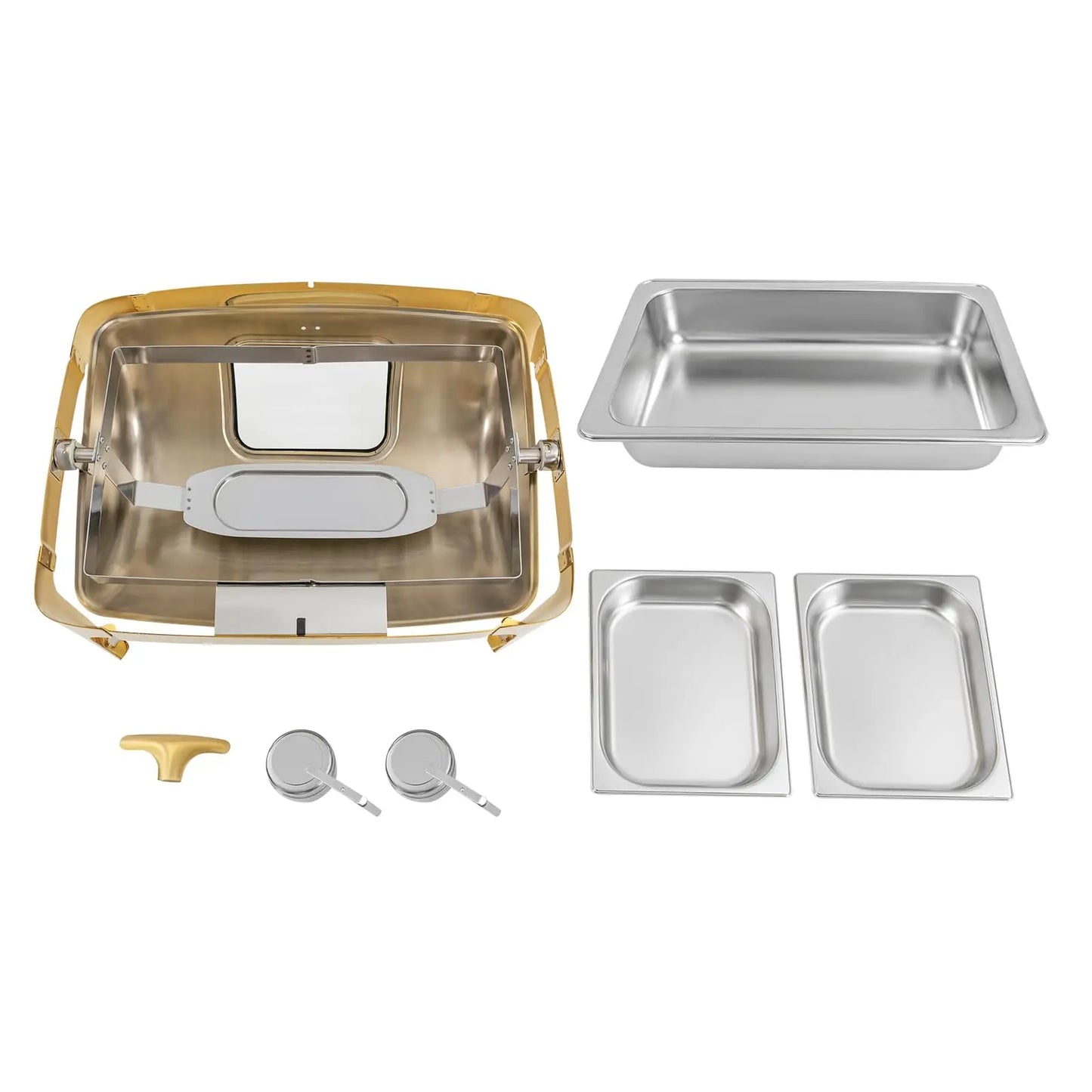 Roll Top Chafing Dish Buffet Set,9.5 Qt Rectangular Chafing Dish,9L Stainless Steel Buffet Warmer for Hotels, Buffets,Restaurant