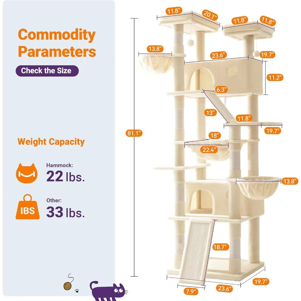 Multi Level Cat Tree With Condo Hammock And Scratching Post