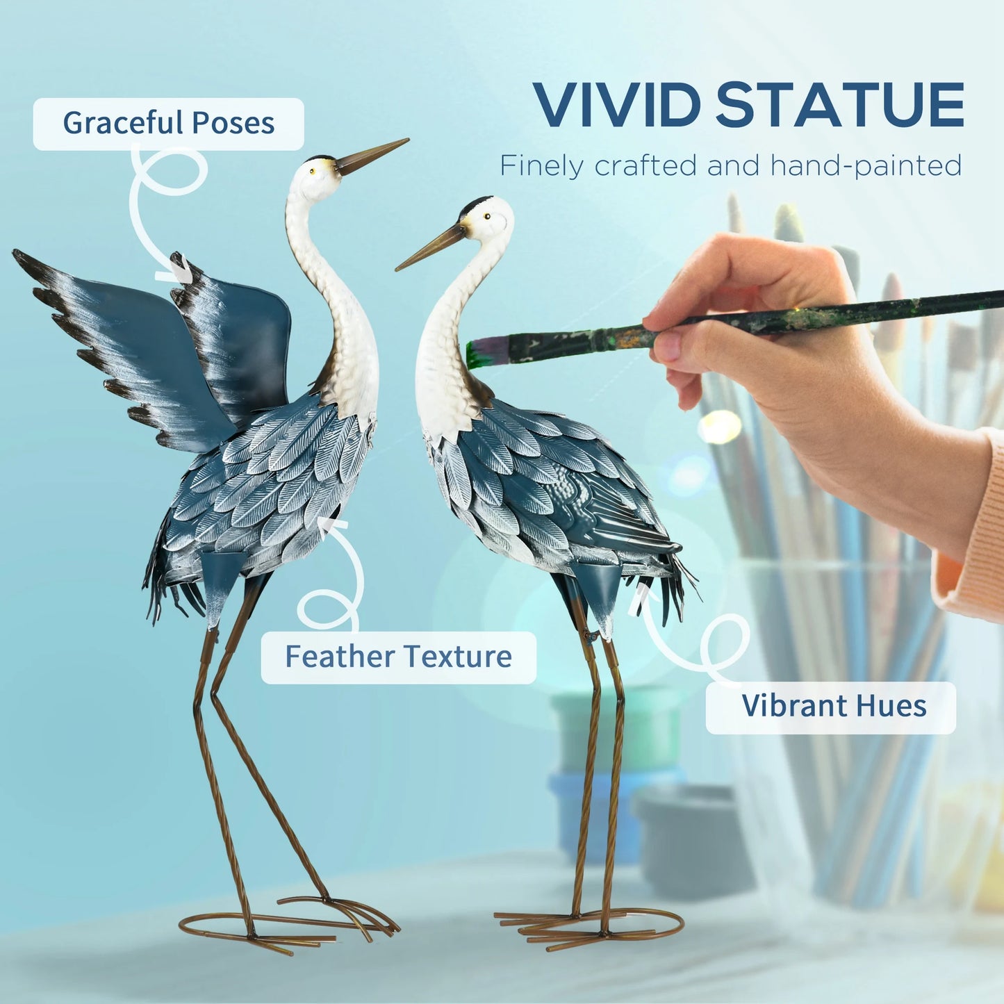 Heron Garden Statue With Stakes Metal Standing Ornament