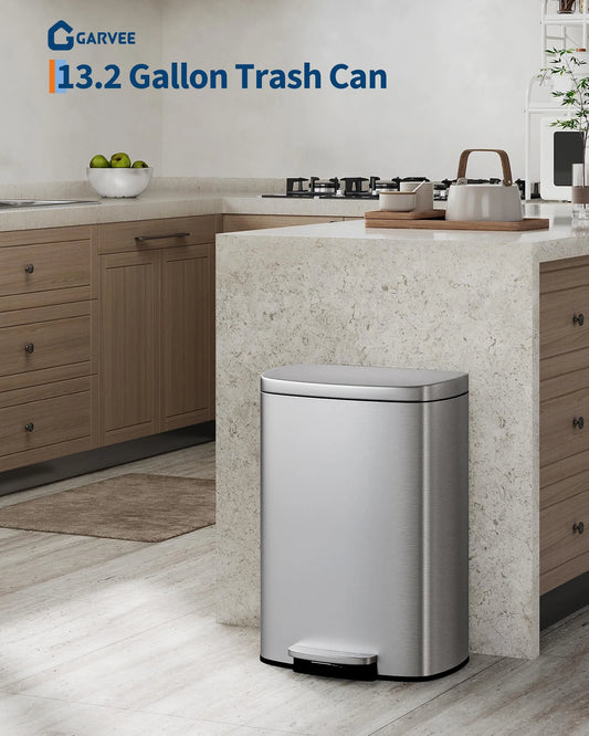 Stainless Steel Step On Trash Can Set With Removable Buckets