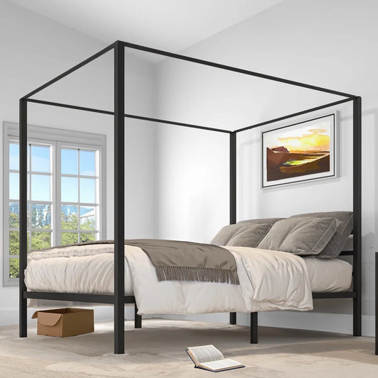 Sturdy Metal Canopy Platform Bed Frame With Under Bed Storage