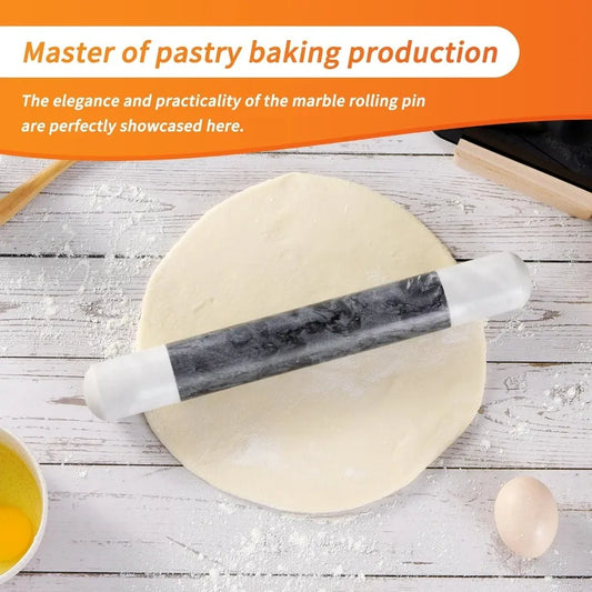 French Marble Rolling Pin With Wooden Stand For Nonstick Baking