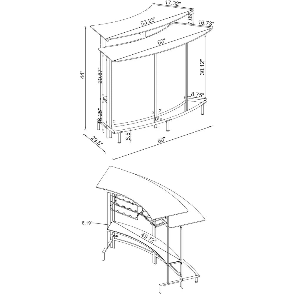 Glass Bar Cabinet With Bottle Wine Rack And Stemware Rack