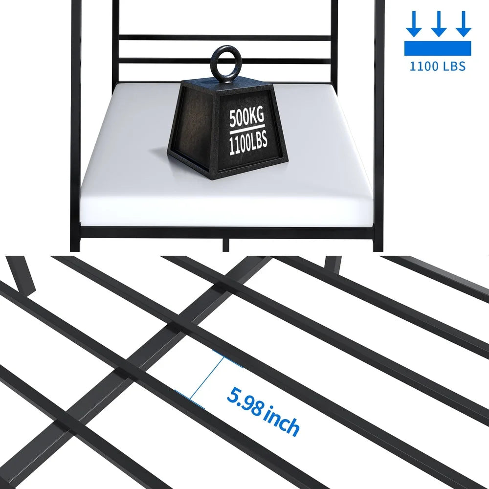 Sturdy Metal Canopy Platform Bed Frame With Under Bed Storage