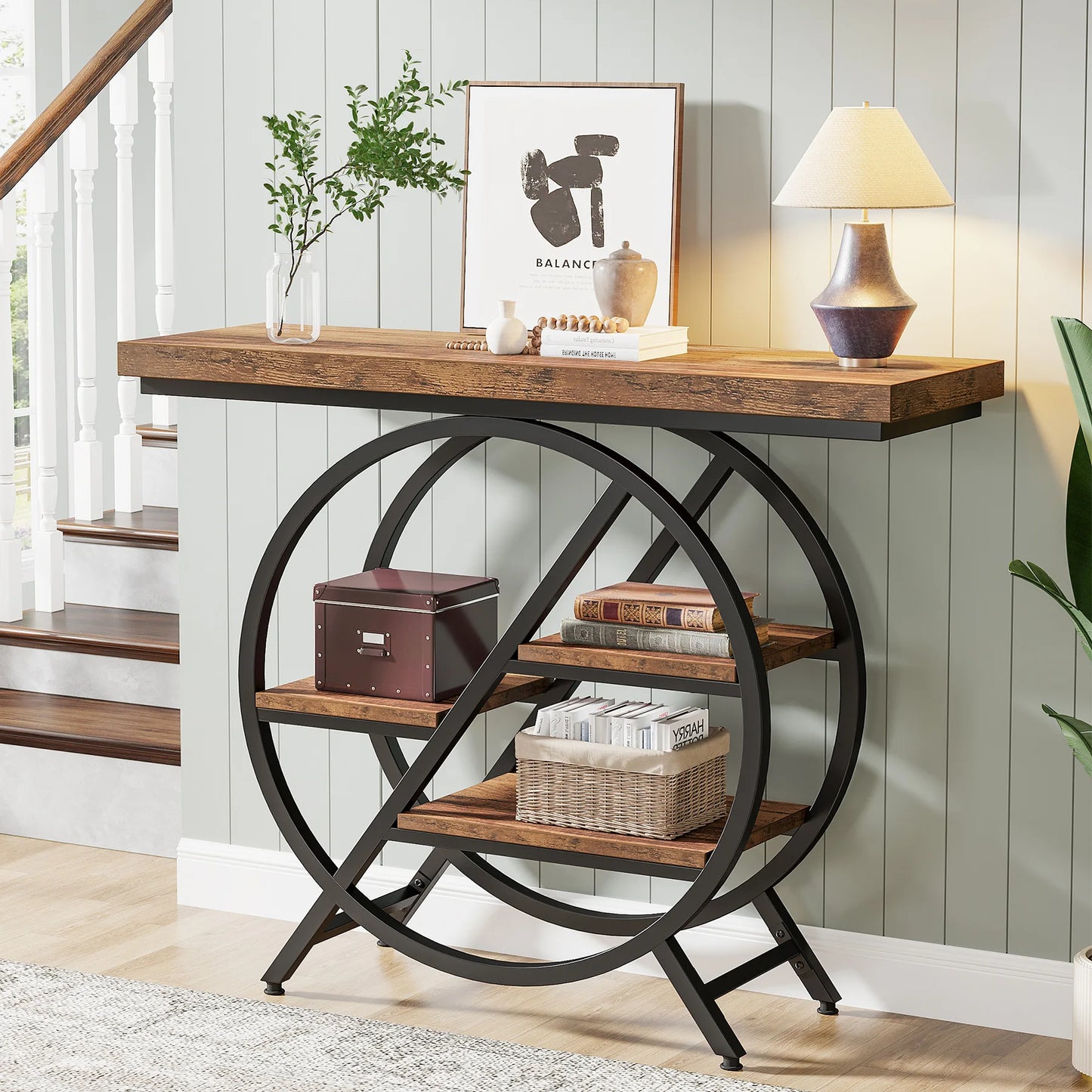 Industrial Console Table For Narrow Entryway Hallway Thick Top