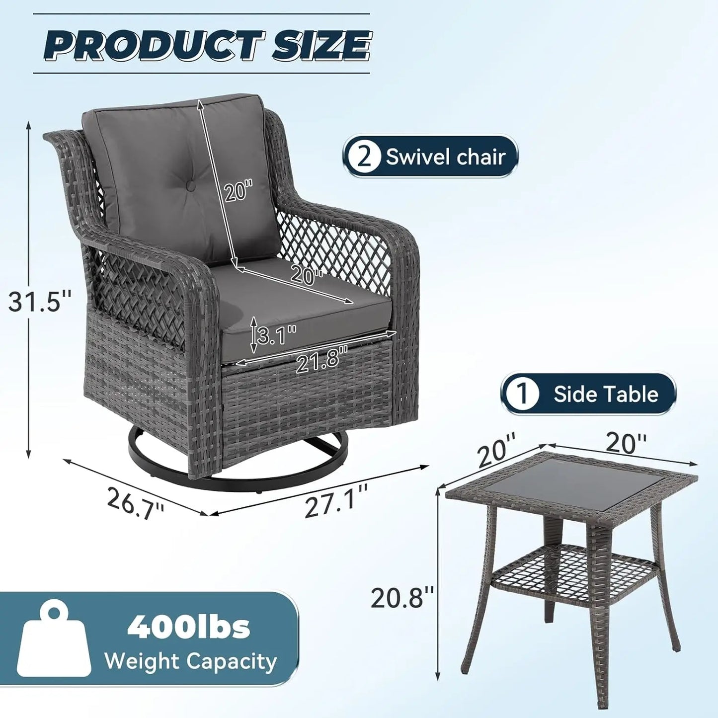 Patio Set Outdoor Swivel Chairs Side Table Wicker Bistro