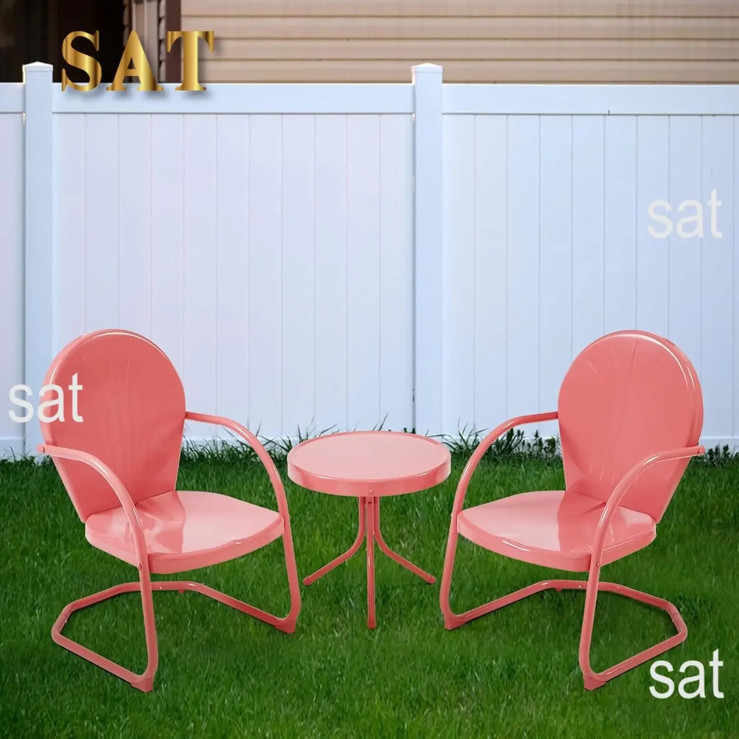 Outdoor Retro Metal Lawn Chair Set With Round Side Table
