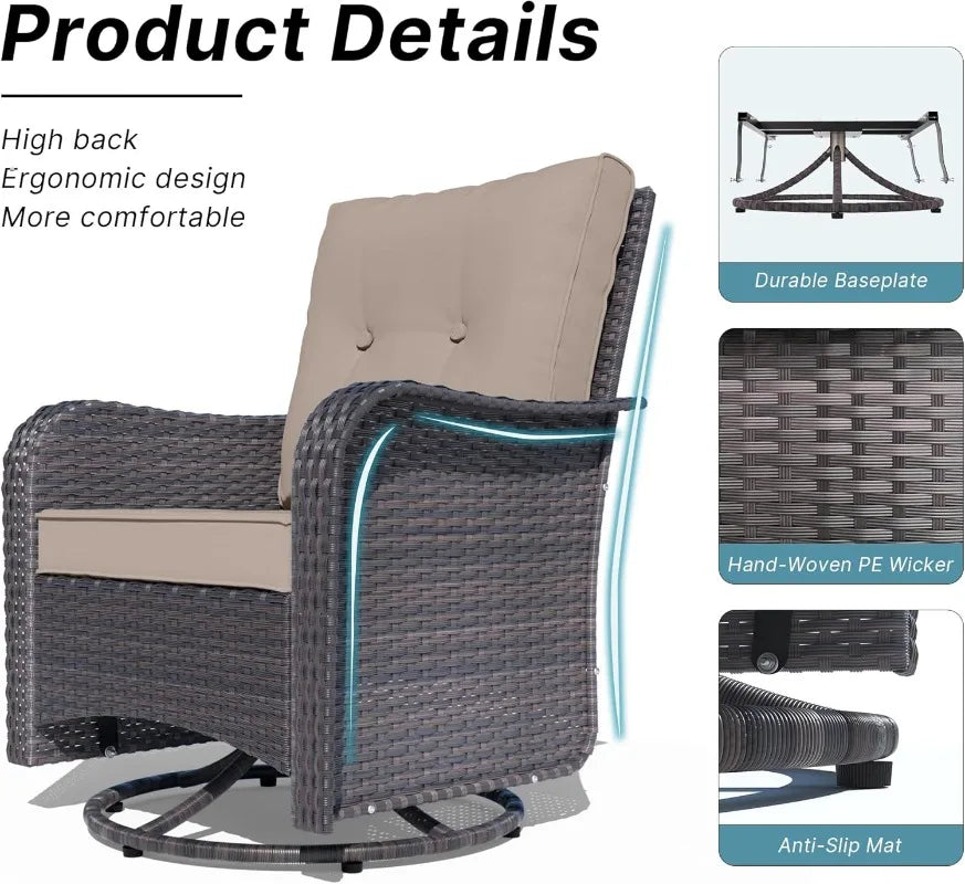 Outdoor Patio Set Swivel Gliders Wicker Glass Table