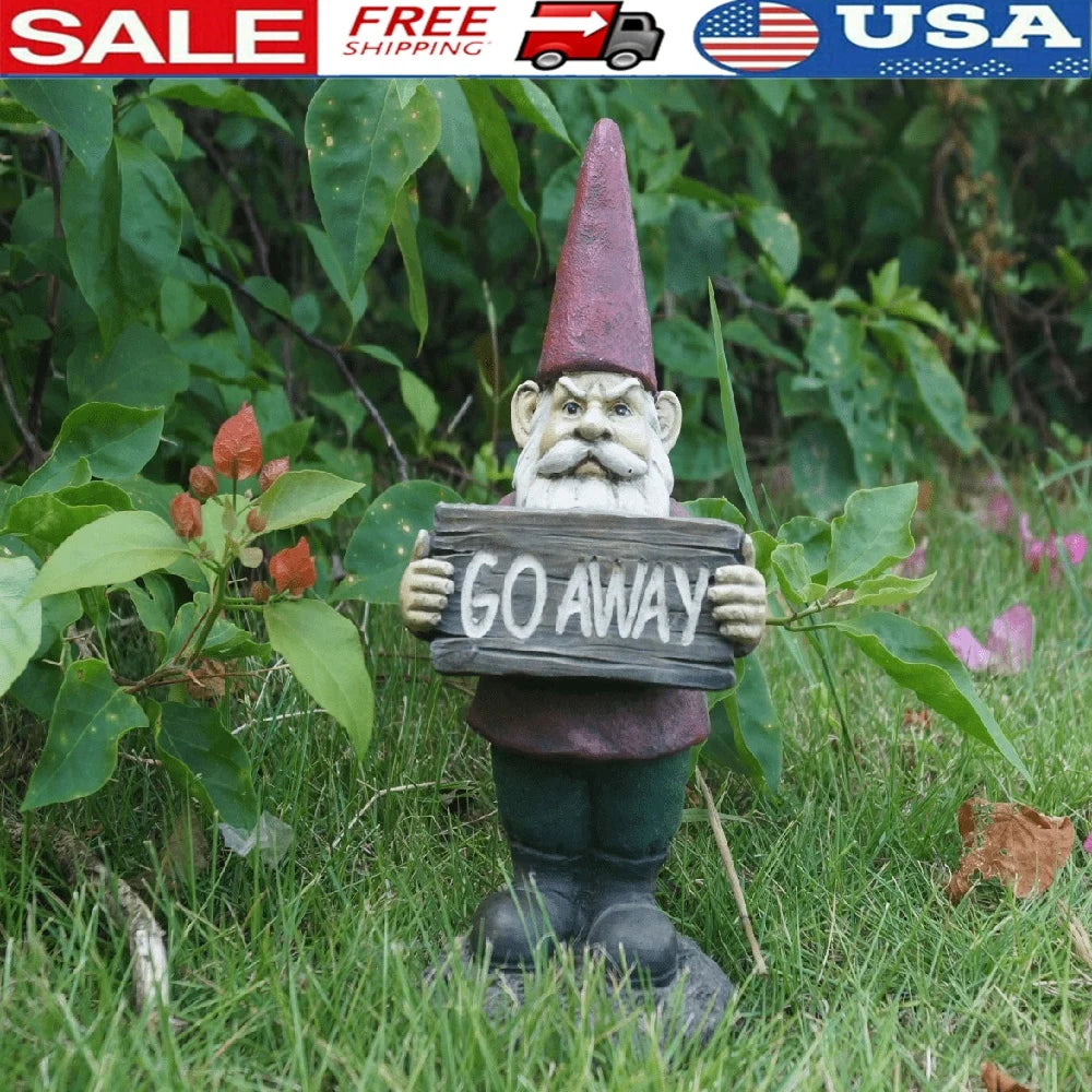 Gnome Statue With Go Away Sign Garden Yard Decor Gift