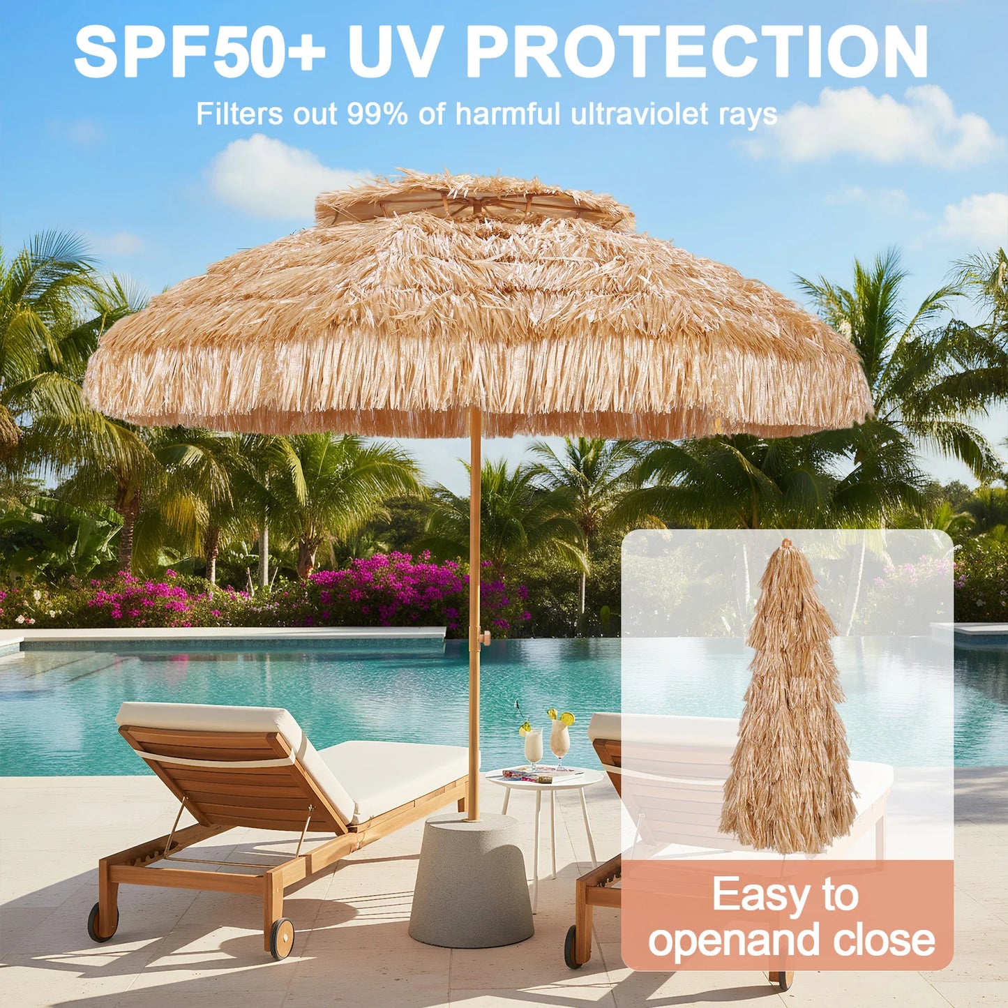 Thatched Tiki Umbrella With UV Protection For Outdoor Gardens