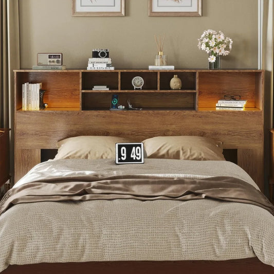 Wall Mounted Bookcase Headboard With USB Charging And Bedroom Storage