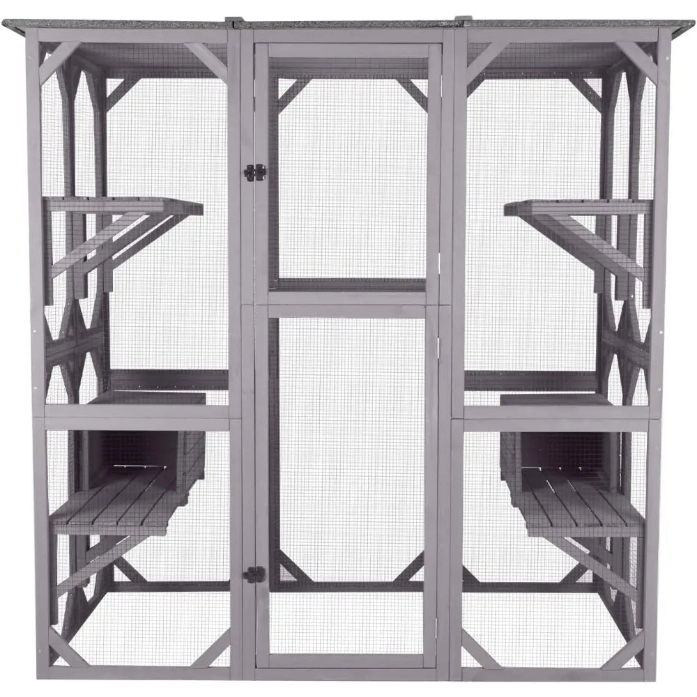 Outdoor Wooden Catio Enclosure For Multiple Cats With Roof