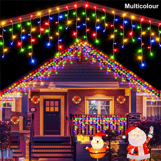 Solar Icicle Curtain Lights for Outdoor Christmas Decorations