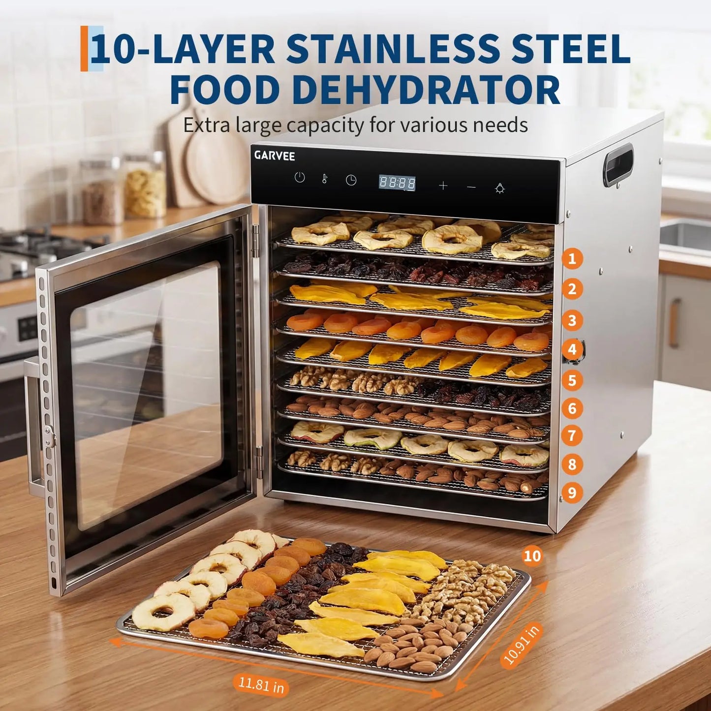 Stainless Steel Digital Food Dehydrator with 10 or 12 Trays