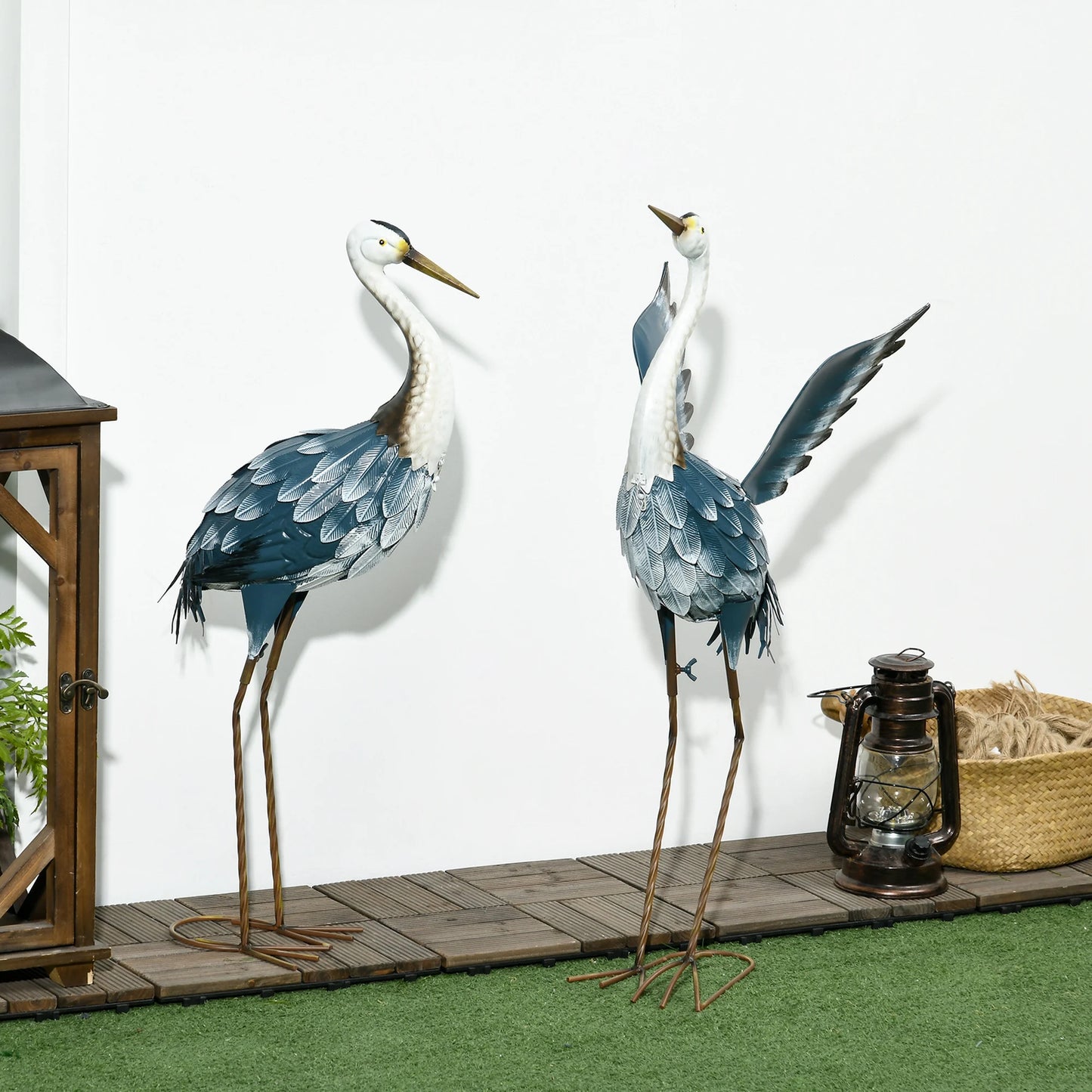 Heron Garden Statue With Stakes Metal Standing Ornament