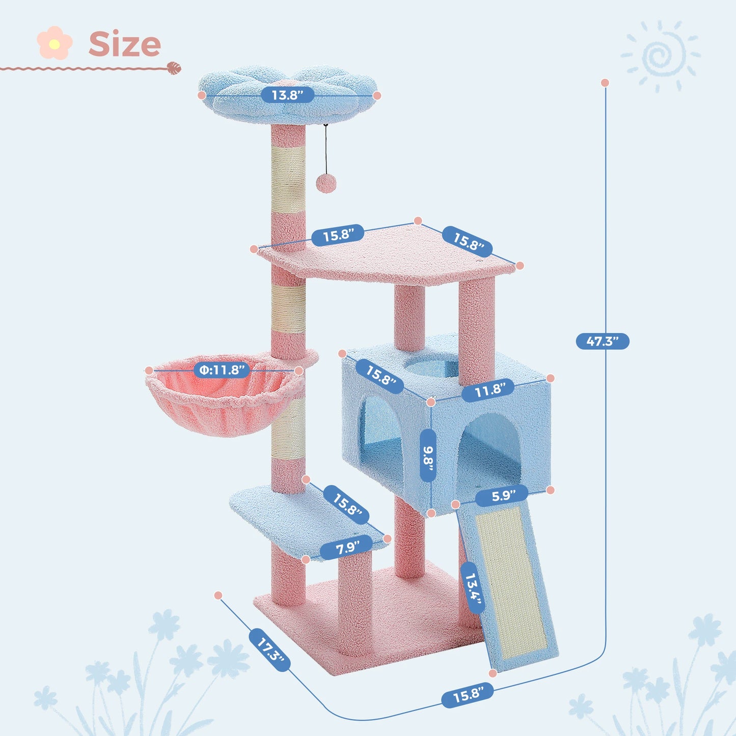Flower Cat Tree Tower with Scratching Posts for Playful Cats