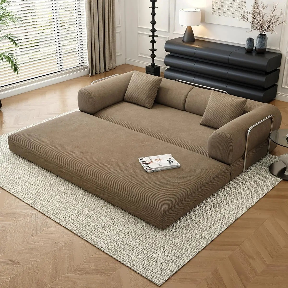 Corduroy Convertible Sofa Bed Modern Frameless Style