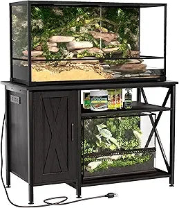 Reptile Terrarium Stand With Power Outlet And Storage Cabinet