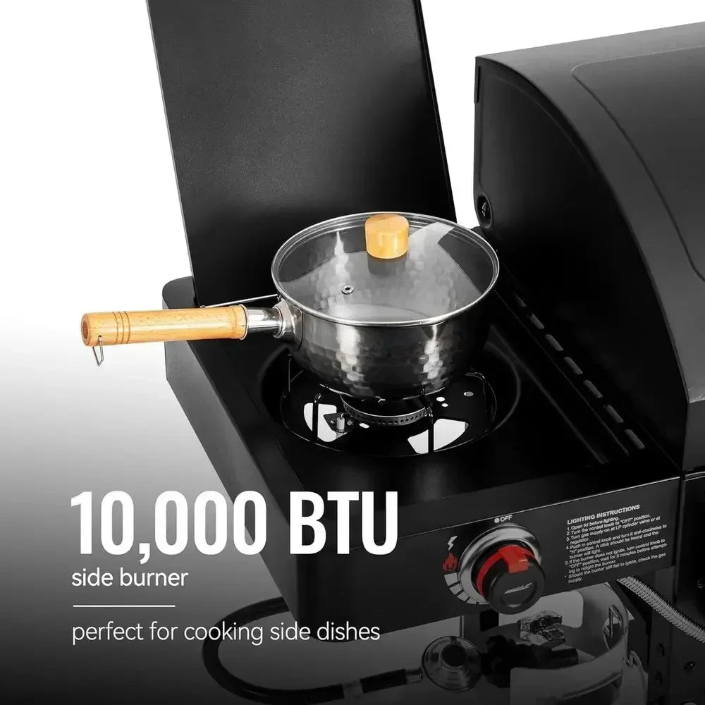 4-in-1 Dual-Fuel Gas & Charcoal Grill with Smoker & Side Burner