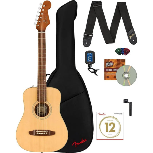 Redondo Mini Acoustic Guitar Bundle with Gig Bag Strap Tuner Strings String Winder Picks and Austin Bazaar Instructional DVD -