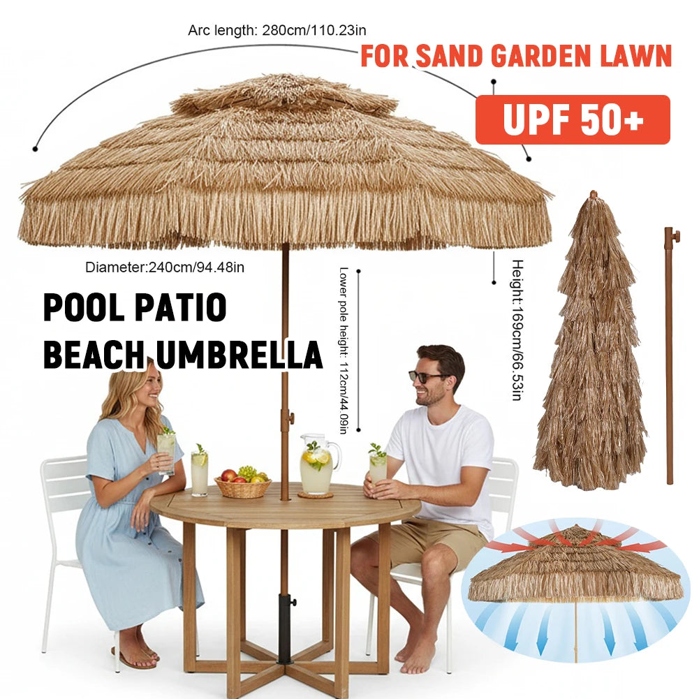 Thatched Tiki Umbrella With UV Protection For Outdoor Gardens