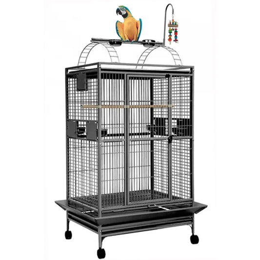 Sturdy Wrought Iron Parrot Rolling Cage with Double Ladders