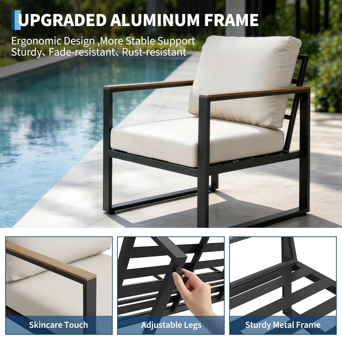 Modern Outdoor Patio Furniture Set With Cushioned Sofa Coffee Table